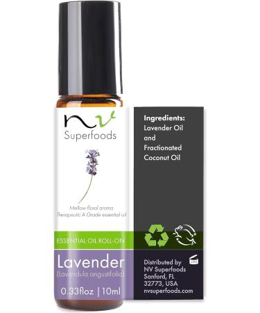 NV Superfoods Lavender Essential Oil Roll-On 10ml - 100% Natural Therapeutic Grade for Skin, Hair & Relaxation - Buy Online on GoSupps.com