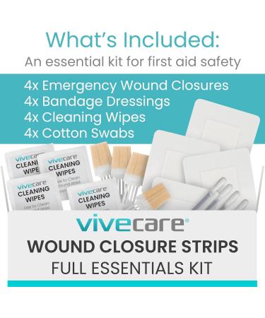 Buy ViveCare Emergency Wound Closure Device Kit 4 Pcs Adhesive Zip Stitch Sutures & Sterile Bandaids for Outdoors | Laceration Closure Without Stitches - Buy Online on GoSupps.com