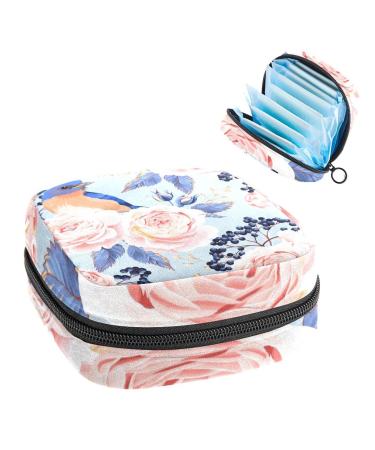 GIAPB Period Bag Sanitary Napkin Storage Bag Period Pouch Travel Makeup Bag Bird Roses Flower Color1650