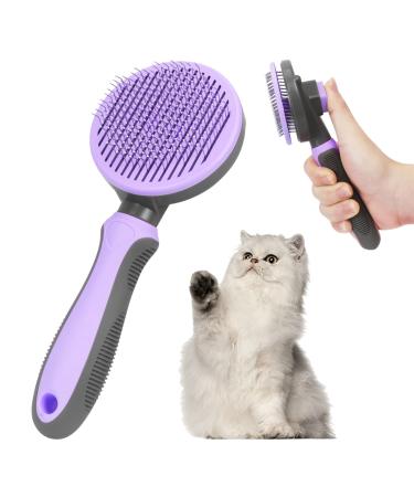 FYY Dog and Cat Brush for Shedding, Self Cleaning Dog Grooming Brush Pet Slicker Brush for Long or Short Haired Dogs Cats Grooming Supplies Purple