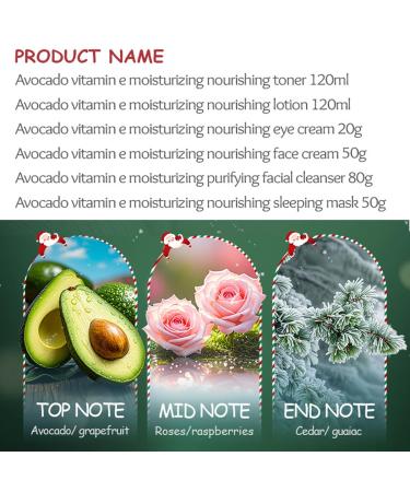 Christmas Avocado Skincare Gift Set 6pcs Deep Moisturizing Skin Care Kit with Facial Cleanser Toner Lotion Face Cream Eye Cream Sleeping Mask For Women Teen Girls - Buy Online on GoSupps.com