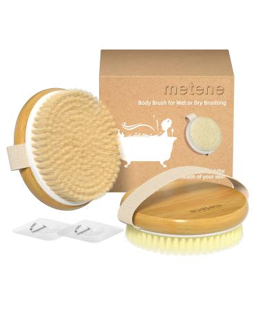 Metene 2 Pack Bamboo Dry Body Brushes Shower Brush Wet and Dry Brushing Dry brush for Cellulite and Lymphatic Body Scrubber with Soft and Stiff Bristles Suitable for All Kinds of Skin - Buy Online on GoSupps.com