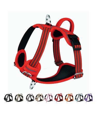 Eyin dog harness for large dogs adjustable breathable reflective padded and breathable breast dishes with handle and front bracket for daily training (red l) l (neck: 42-60cm breast: 47-86cm) red