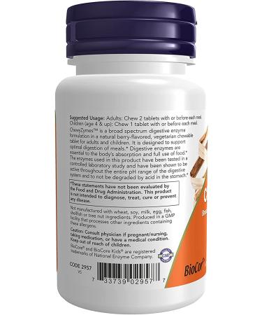 Now Foods ChewyZymes - Natural Berry Flavor, 90 Chewables for Digestive Health - Buy Online on GoSupps.com