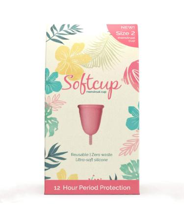 Softcup Menstrual Cup | Reusable Period Cup | Ultra-Soft Medical-Grade Silicone | Leak-Free, 12-Hour Wear | Made in The USA (Size 2) Size 2 (Pack of 1)