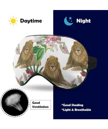 Watercolor Lion & Tropical Leaves Sleep Mask | Adjustable Strap | Blocks Light | Night Travel Nap Blindfold for Men & Women - Buy Online on GoSupps.com