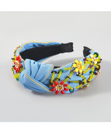 QTMY Rhinestone Crystal Wide Headband - Blue | Fashion Turban Hairband for Women & Girls - Buy Online on GoSupps.com