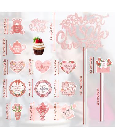 Happy Mother's Day Cake Topper 25Pack Mom Day Picks 1pcs Cake Topper & 24pcs Happy Mother's Day Cupcake Topper Cupcake Picks for Birthday Mother's Day Cake Party Decoration Supplies - Buy Online on GoSupps.com