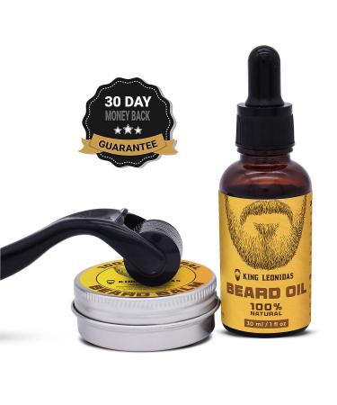 KING LEONIDAS Beard Kit: Organic Oil, Titanium Derma Roller & Natural Balm - Men's Grooming & Beard Care Set - Buy Online on GoSupps.com