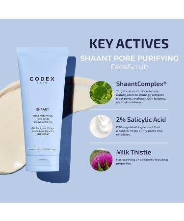 Buy Codex Labs Shaant Pore Purifying Face Scrub - Oil Control Exfoliator for Acne-Prone & Oily Skin - 2% Salicylic Acid - Vegan Cruelty-Free Skincare (100g) - International Shipping Available - Buy Online on GoSupps.com