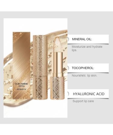  JASUBAI Gold Crystal Color Changing Lipstick pH & Temperature Activated Lip Balm Anti-Transfer & Long Lasting 24 Hours Moisturizing Clear to Pink for Women Lip Gloss - Buy Online on GoSupps.com