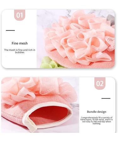 2PCS Pink Exfoliating Shower Gloves & Flower Bath Ball - Deep Cleaning Body Pad for Spa & Bathhouses - Buy Online on GoSupps.com