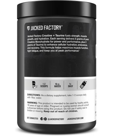 Jacked Factory Creatine + Taurine - Creatine Monohydrate 5000mg with Taurine 2000mg for Increased Muscle Strength & Cellular Hydration - 60 Servings Unflavored - Buy Online on GoSupps.com