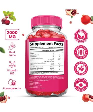 Lipo Bites ACV Gummies Extreme 2000MG Formula Apple Cider Vinegar Chewies Formulated with Pomegranate Beet Juice Powder B12 Vegan Non GMO 60 Gummys - Buy Online on GoSupps.com
