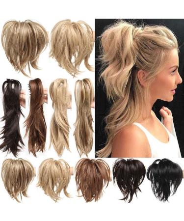 Clip in extensions ponytail hair extension with jaw claw ponytail amzing shape adjust the updo hairstyle hair part for women ombre 30cm dark brown