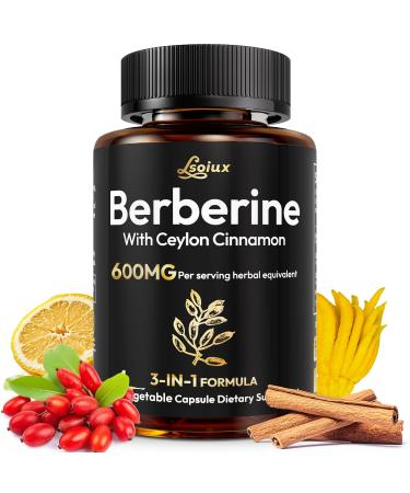 LSOIUX Berberine Supplement with Ceylon Cinnamon Metabolic Support Formula for Daily Balance Liposomal Berberine for GLP-1 Lifestyle Support 600mg Vegan Non-GMO 120 Capsules