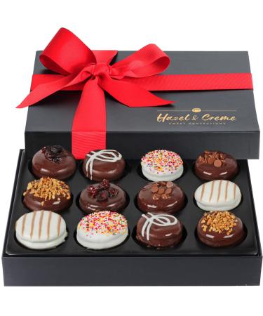Hazel & Creme Cookies Gift Box - Valentines Chocolate Gifts - Anniversary Food Gift - Gourmet Food Gift for Him & Her - Chocolate Cookie Gift Basket - Holiday, Corporate, Birthday Gift (Large Gift Box) 12 Count (Pack of 1)