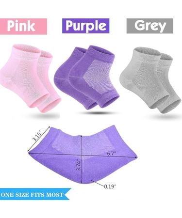 Moisturizing Socks 3 Pairs-Moisturizing/Gel Heel Socks for Dry Cracked Heels Open Toe Socks Ventilate Gel Spa Socks to Heal and Treat Dry Gel Lining Infused with Vitamins (Pink Purple Grey) - Buy Online on GoSupps.com
