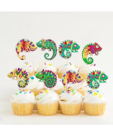 Kid's Reptile-themed Happy Birthday Cupcake Toppers 18-PC Set - This is a great lizard-themed birthday party baby shower party or reptile-themed party decoration for boys and girls - SugarGera - Buy Online on GoSupps.com
