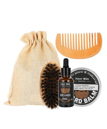 4pcs/set men's beard care 60g beard moisturising balm + 30g beard oil + comb + brush