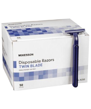 McKesson Disposable Razors, Shaving Razor, Twin Blade, Stainless Steel Blade, Blue, 50 Count, 2 Packs, 100 Total Blue 50 Count (Pack of 2)