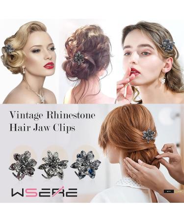 WSERE Set of 3 Mini Rhinestone Hair Jaw Clips for Women Girls - Non Slip Exquisite Claw Clip - Easy to Match - Multicolor - Pack of 3 - Buy Online on GoSupps.com
