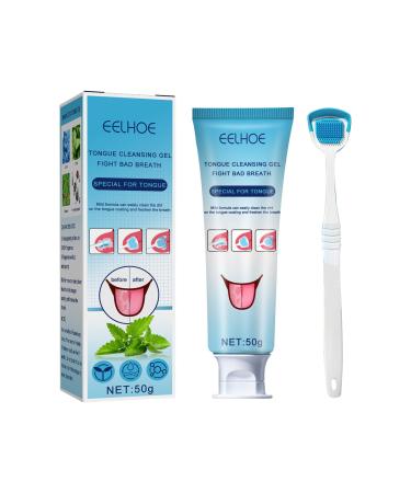 Tongue Cleaning Gel Set Tongue Cleaner Gel with Tongue Brush Easy to Use for Adults Kids Tongue Scraper Scrubber for Adults with Cleaning Gel