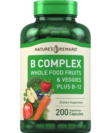 Piping Rock B Complex Vitamin for Women and Men | 200 Capsules | Fruit and Vegetable Blend with B12 B6 Folate & Biotin | Vegetarian Non-GMO Gluten Free