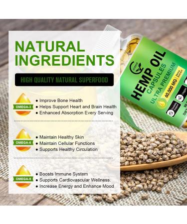 (2-Pack) High Potency Hemp Oil Capsules - 180 Veggie Softgels - 60,000 Maximum Strength, Immune System Support, Focus Calm, Relaxation, Mood, Pure Extract, Organic, Vegan, Non-GMO - Buy Online on GoSupps.com