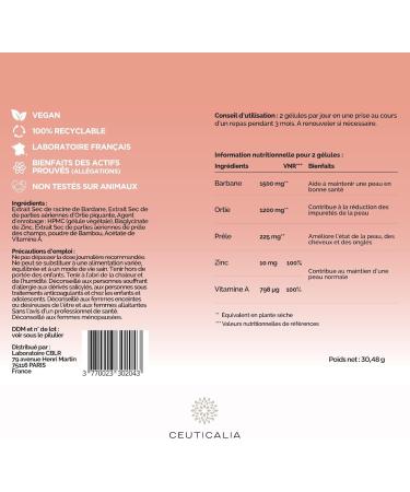  ceuticalia Skin Food Supplement - Anti-Blackhead Acne Oily Skin Dry Skin Spots Facial Imperfections - Men Women - Zinc Vitamin A Nettle Burdock Horsetail - 180 Capsules 90 Days - Buy Online on GoSupps.com