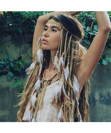 CAKURE Boho Feather Headbands Set - Handmade Indian Bridal Hair Accessories for Women and Girls - Buy Online on GoSupps.com