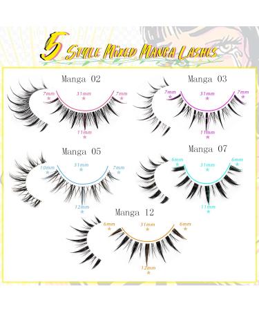 Emeda Anime Eyelashes - 10 Pairs of Japanese Manga False Lashes for Cosplay | Transparent Band EM07 - Buy Online on GoSupps.com