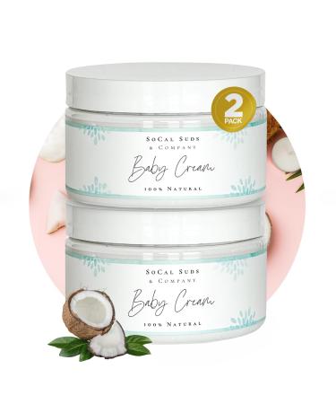 SoCal Suds & Company - Natural & Organic Baby Cream - Gentle Moisturizing for Sensitive Tender Infant Skin Nourishing Hydration Aloe & Coconut Delicate Newborn Skincare - Unscented 4oz 2-Pack Unscented 4 Fl Oz (Pack of 2)