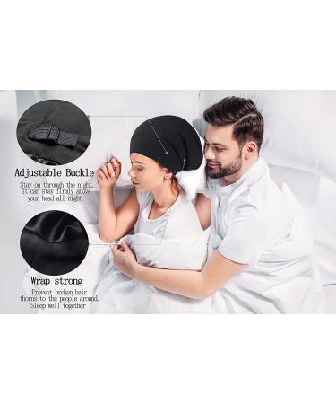 Satin Silk Lined Sleep Cap - Adjustable Frizz-Free Hair Cover | Black - Buy Online on GoSupps.com