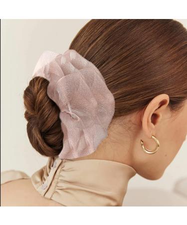 3 Pack Oversized Organza Hair Scrunchies - Fluffy Elastic Hair Ties for Women/Girls - Chiffon Hair Accessories (Light Pink) - Buy Online on GoSupps.com
