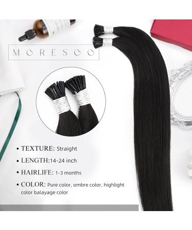 Moresoo I Tip Extensions - 45 cm Real Hair Bonding Extensions | Natural Black Pre-Bonded Keratin Extensions - 40g/Pack | 18 Inch #1B - Buy Online on GoSupps.com