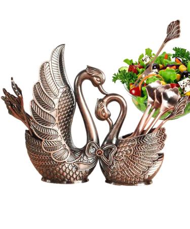 Heshi silverware holder swan spoon holder alloy fork - exquisite cutlery accessories robust rustproof utensil for special occasions daily use wedding birthday 13 sets red antiquity
