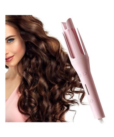 Hair Curling Wand 1.25 Inch Rotating Curling Iron Double Ceramic Produces Loose Curls Self Turning Curling Iron Pink
