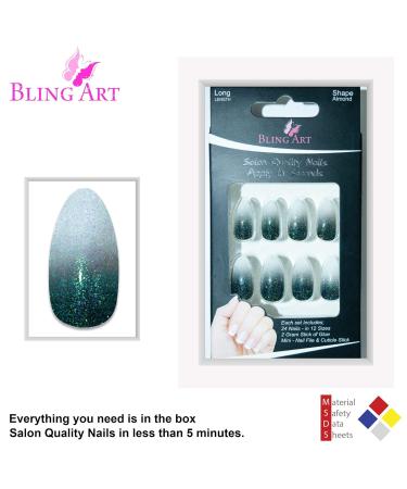 False Nails Bling Art - Grey White Gel Ombre Almond Stiletto Long Fake Tips | Shop Internationally - Buy Online on GoSupps.com