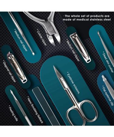 Professional 9-in-1 Manicure Set with Leather Case - Stainless Steel Nail Clippers Kit for Men - Black Grooming Kit with Fingernail & Toenail Clippers - 9 Piece Set - Buy Online on GoSupps.com