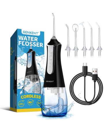 Water Flosser for Teeth Cordless Dental Flosser 3 Modes 5 Tips Rechargeable Black