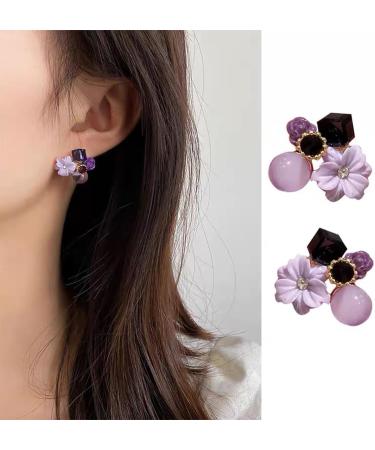 YienDoo Boho Amethyst Flower Drop Earrings | Vintage Purple Rhinestones & Floral Petal Design | Statement Jewelry for Weddings & Proms | Geometric Crystal Earrings for Women - Buy Online on GoSupps.com