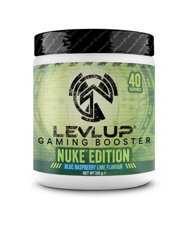 LevlUp Nuke Edition Gaming Booster Energy Drink for Gamers with Taurine Caffeine L-Tyrosine and Vitamin B12 Glows in the Dark Blue Raspberry and Lime Flavour 320 g 40 Servings