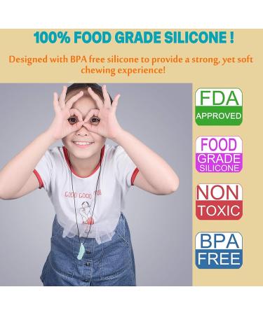 Chew Necklace for Sensory Kids Adults | Silicone Leaf Feather Pendant Teething Necklace | Chewy Necklaces | Chewing Toy Made Soft | Adjustable | 3 Pack Pinks/Green/Grey - Buy Online on GoSupps.com