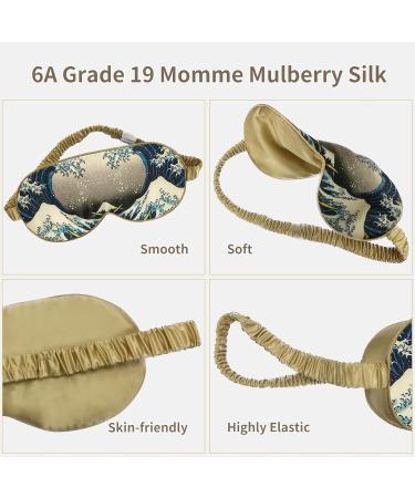 Silk Sleep Mask for Women/Men/Girls | 19 Momme 100% Pure Mulberry Silk | Blackout Blindfold for Night Travel Nap Meditation | Anti-Allergy | Elastic Strap | Great Wave Design - Buy Online on GoSupps.com