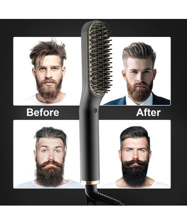 2-in-1 Hair & Beard Straightener Brush for Men - Ionic Fast Heating Adjustable Temp (120-200 ) - Perfect for Black Hair & Beard Styling - Buy Online on GoSupps.com