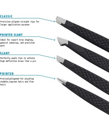 4-Piece Professional Eyebrow Tweezers Set for Precision Hair Removal - Ideal for Women and Men - Splinter, Blackhead, and Ingrown Hair Removal Tool - Buy Online on GoSupps.com