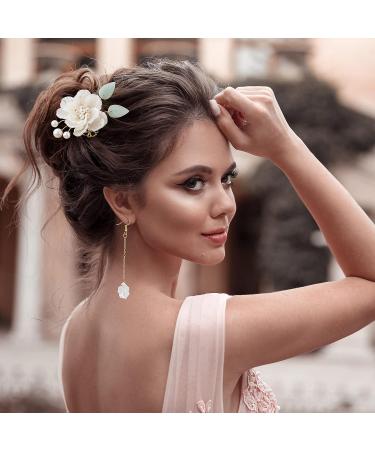 PAGOW Short Flower Barrettes Hair Clips - Kawaii Kimono Pearl Floral Hair Accessories - White Vintage Tassel Hairpins for Women Girls (3 Pair) - Buy Online on GoSupps.com