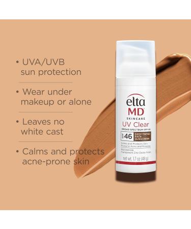 EltaMD UV Clear Deep Tint Sunscreen SPF 46 | Tinted Zinc Oxide Sunscreen for Sensitive & Acne-Prone Skin | Lightweight & Oil-Free | 1.7 oz - Buy Online on GoSupps.com