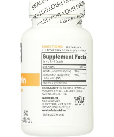 365 by Whole Foods Market Quercetin with Bromelain 50 Vegetarian Capsules - Buy Online on GoSupps.com